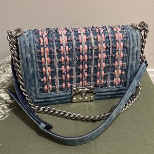 CHANEL Blue and Pink Rare Denim Tweed Crossbody Bag